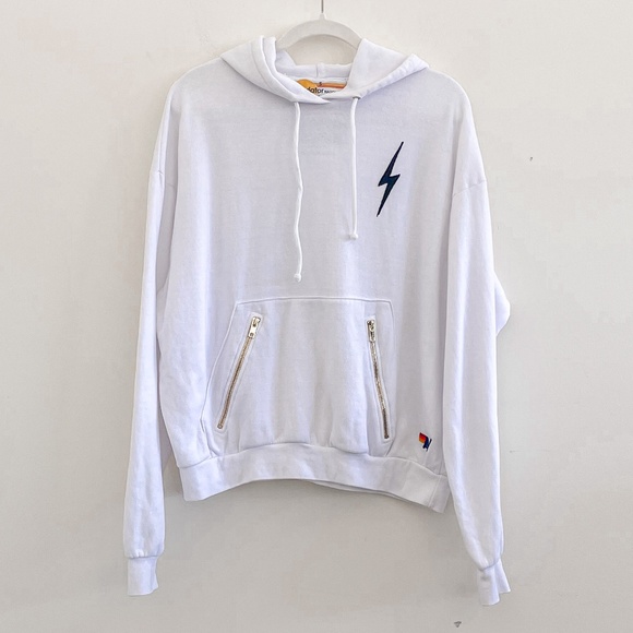 Aviator Nation Bolt Stitch Relaxed Pullover Hoodie White S - Picture 6 of 11